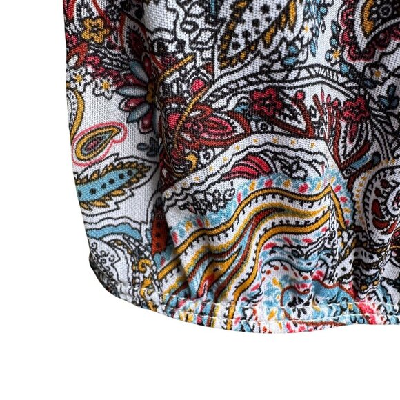 PerSeption Concept V Neck Paisley Tassel Boho Short Flutter Sleeve Flowy Blouse - Picture 5 of 8